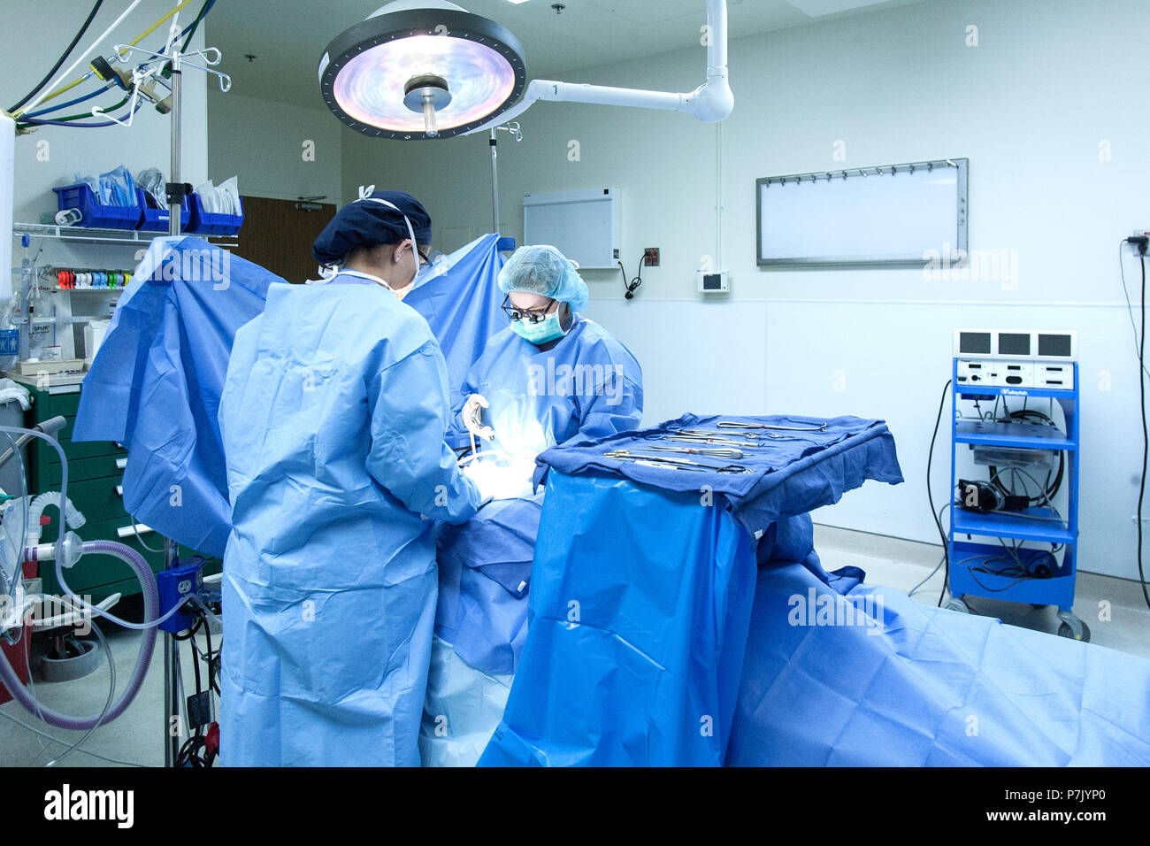 Surgical Procedure Being Performed In Operating Room Stock Photo