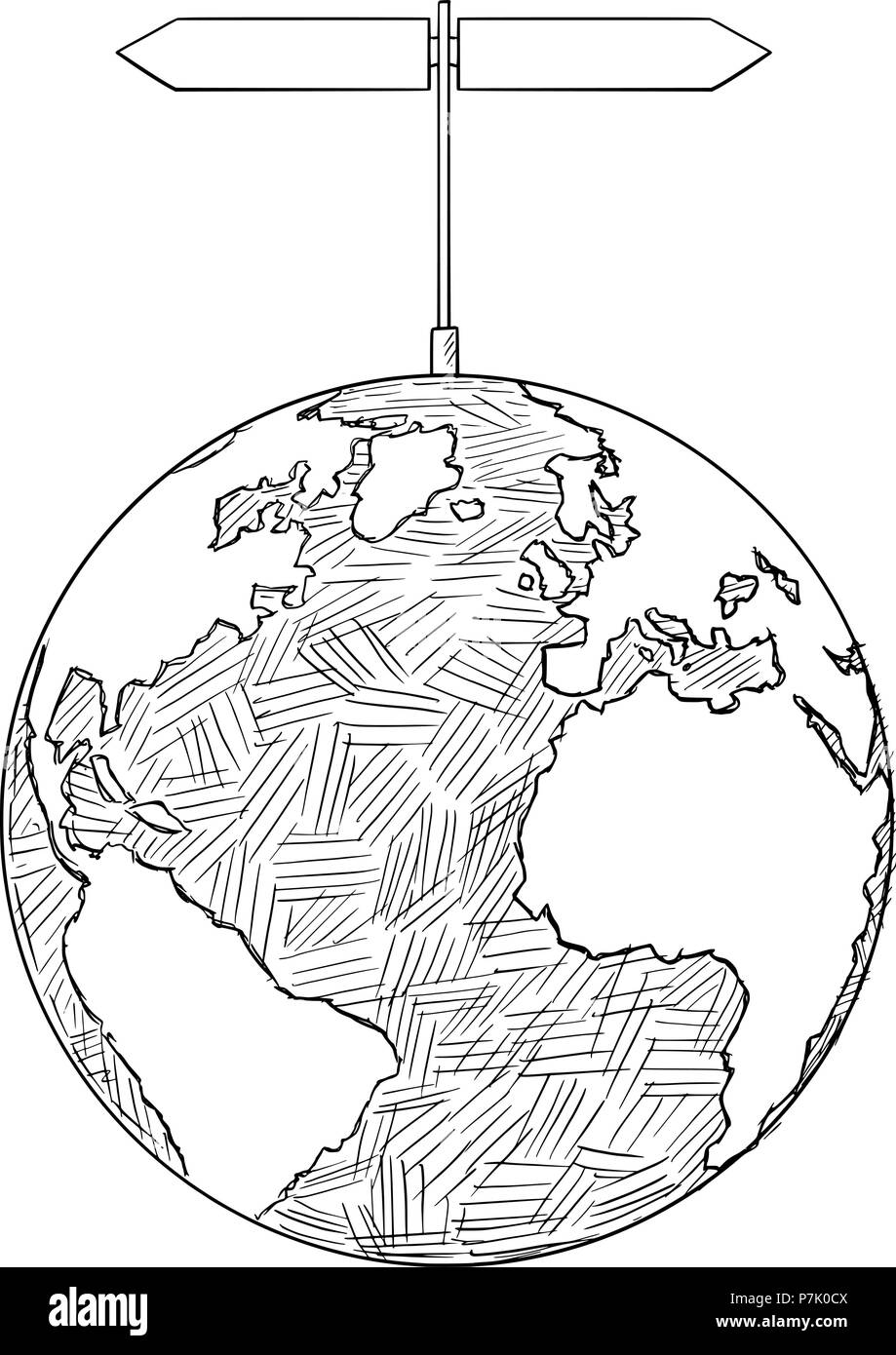 vector artistic drawing illustration of world globe with two