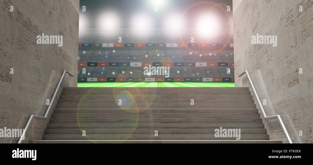 Sports stadium tunnel. Marble stairs, athletes entrance to the soccer