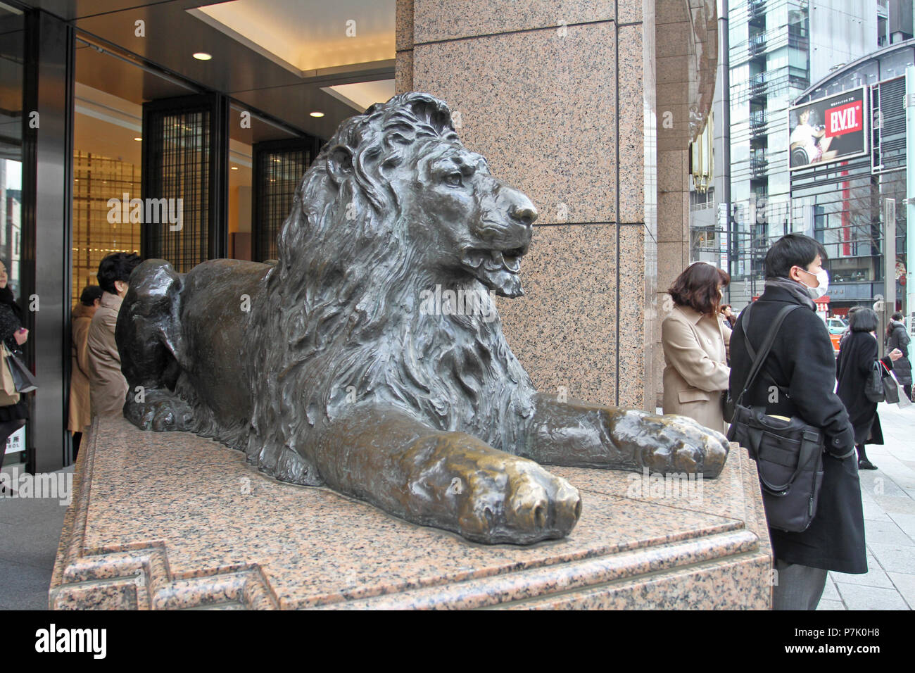 The Lion statue in front of Mitsukoshi Main Bldg at Ginza District in