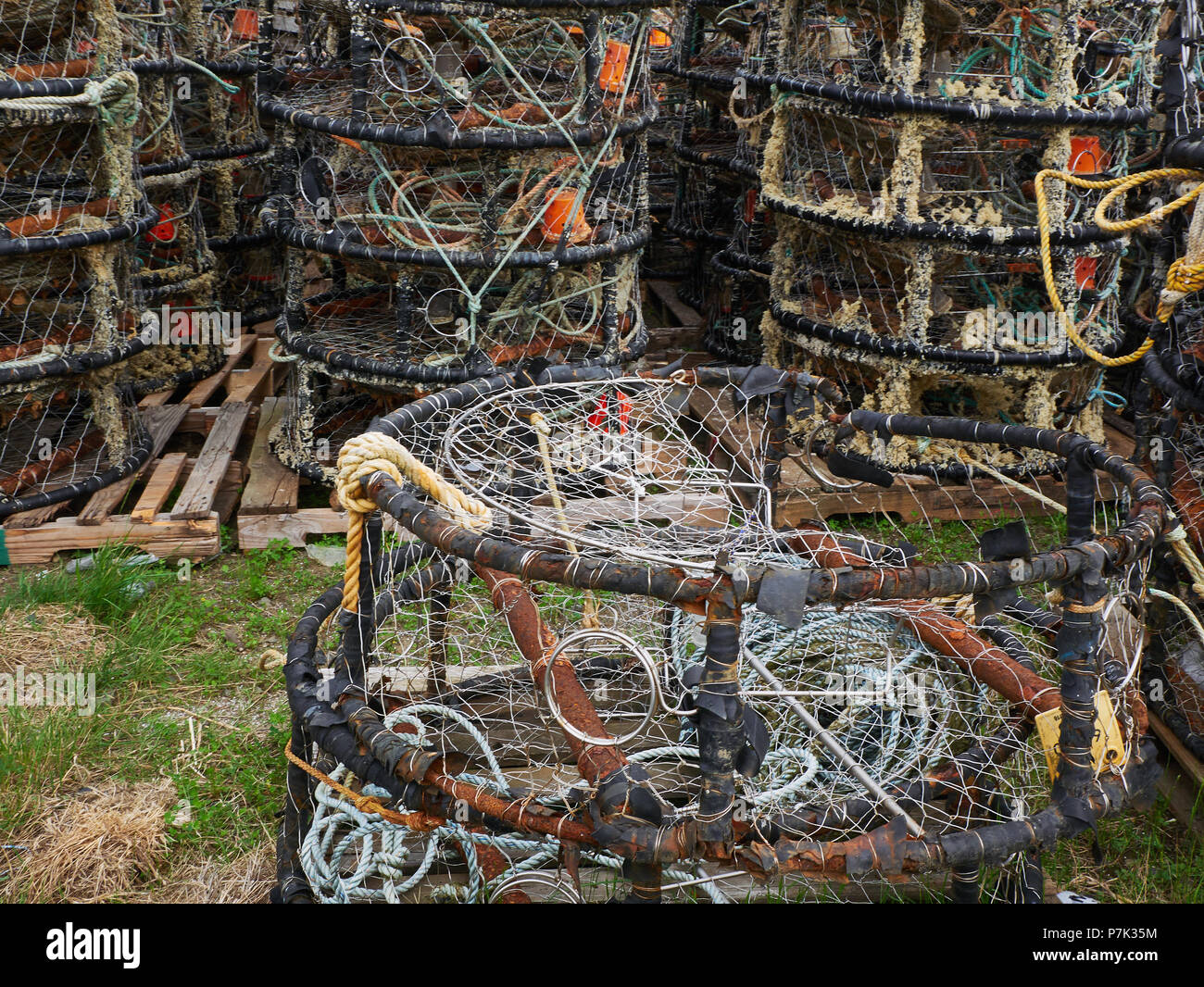 WESTPORT, WASHINGTONJUNE 19, 2018 A stack of crab pots piled near