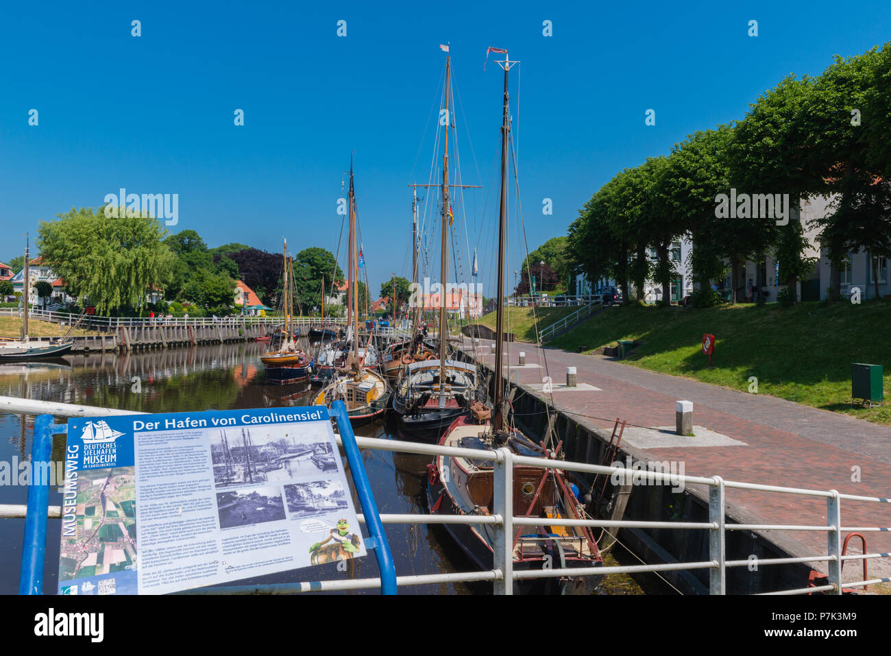 Traditional boats in the small habour of Sielort Carolinensiel, North Sea, East Frisia, Lower Saxony, Germany, Europe Stock Photo