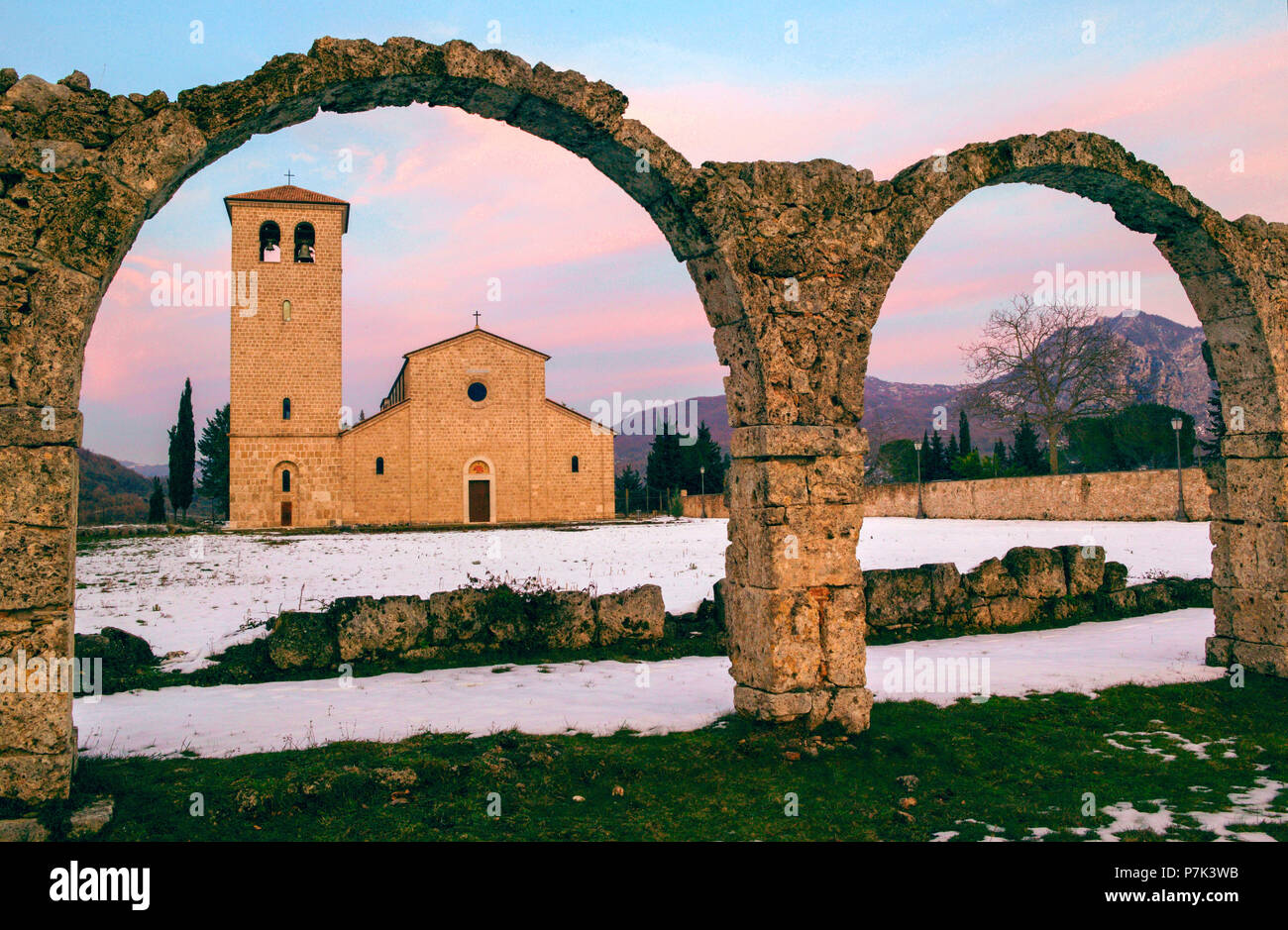 sunset on the abbey of San Vincenzo al Volturno.  Molise Stock Photo
