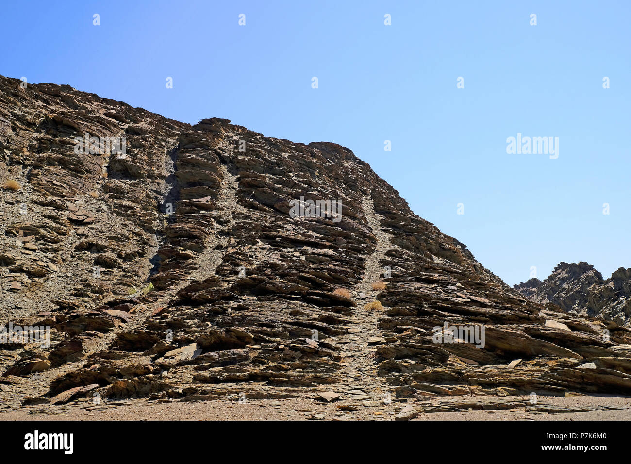 eroded rock from thin stratifications and flumes of past rains , in Namibia, Damaraland Stock Photo