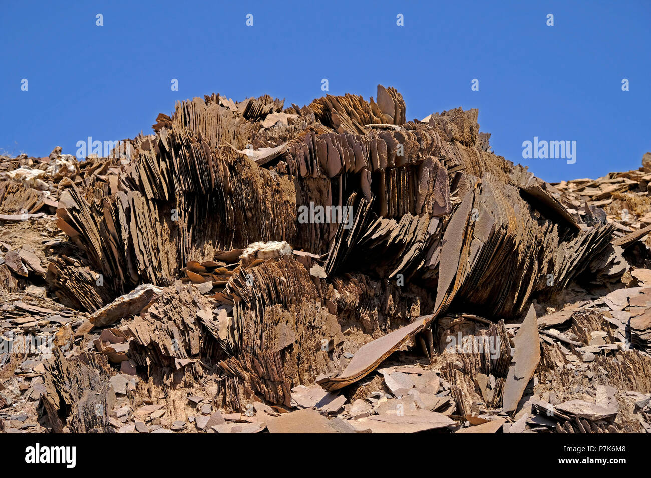 eroded rock, vertical and thin layers, cross bedding, Namibia, Damaraland Stock Photo
