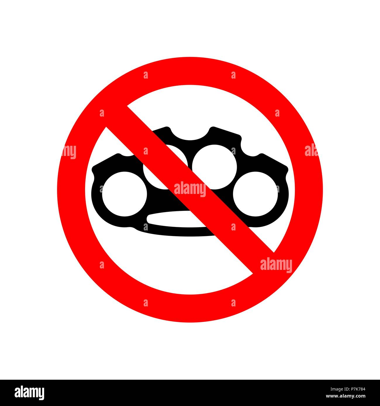Stop brass knuckle. No Weapon Robber. Red prohibitory sign. Ban