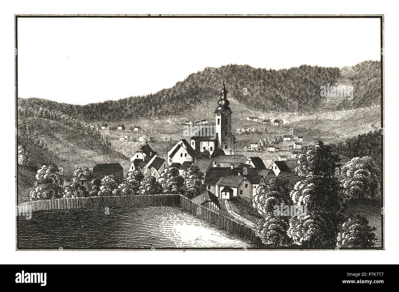 260 Sankt Georgen an der Südbahn — Sv.Jurij na jusni zleznici - J.F.Kaiser Lithografirte Ansichten der Steiermark 1830. Stock Photo