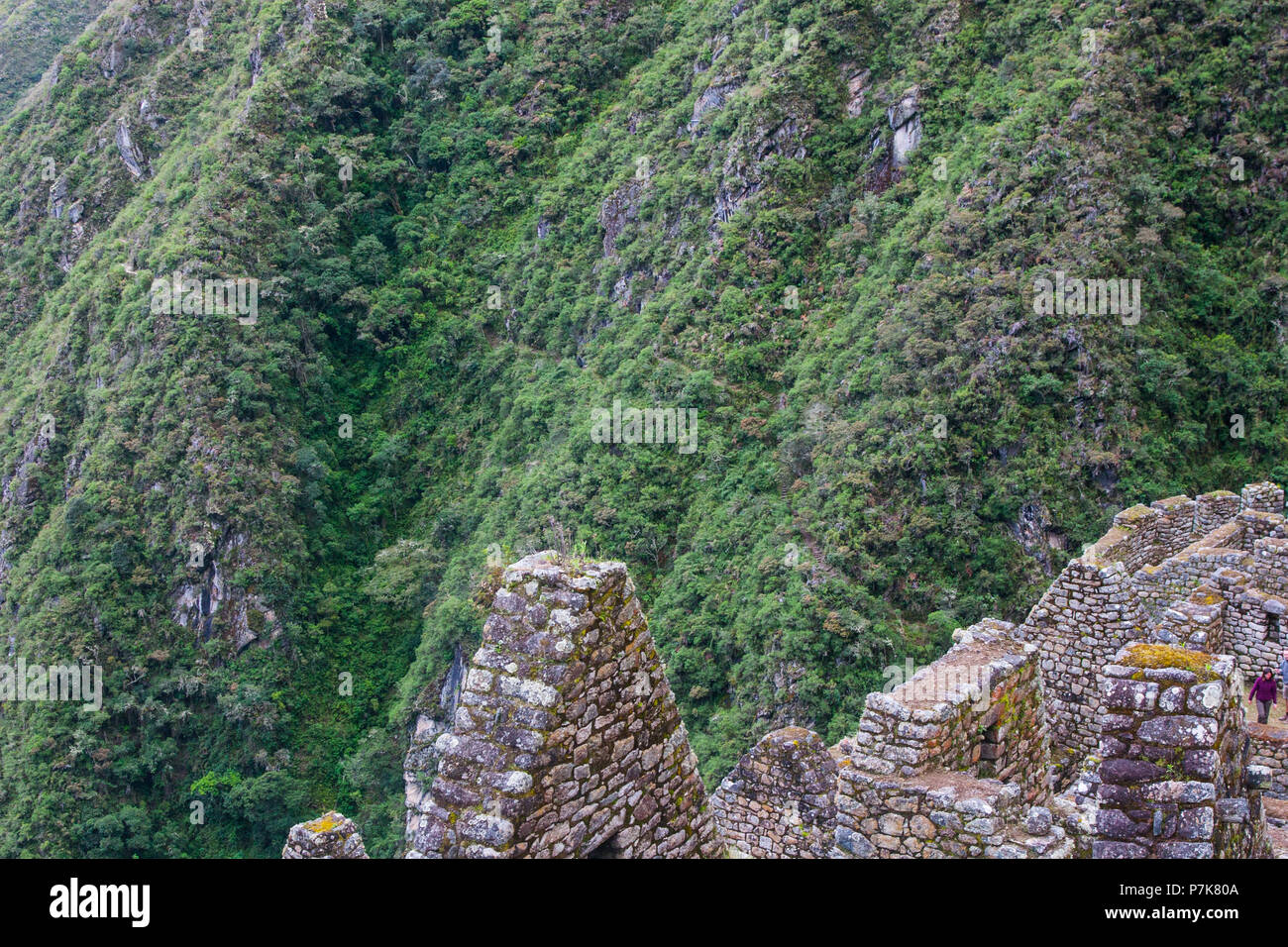 Ancient stone ruins of an Inca town on the Inca Trail in the Andes ...