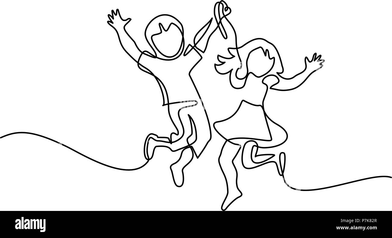 Happy jumping children holding hands Stock Vector Image & Art - Alamy