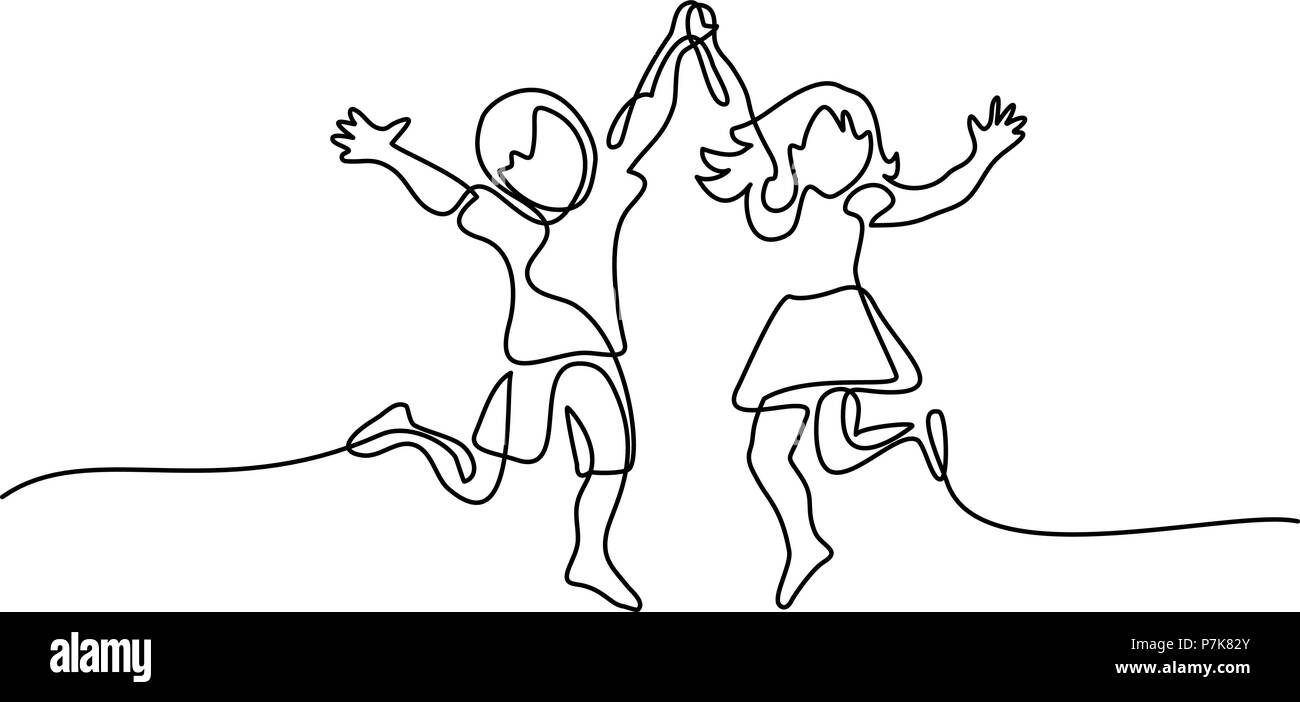Happy jumping children holding hands Stock Vector Image & Art - Alamy
