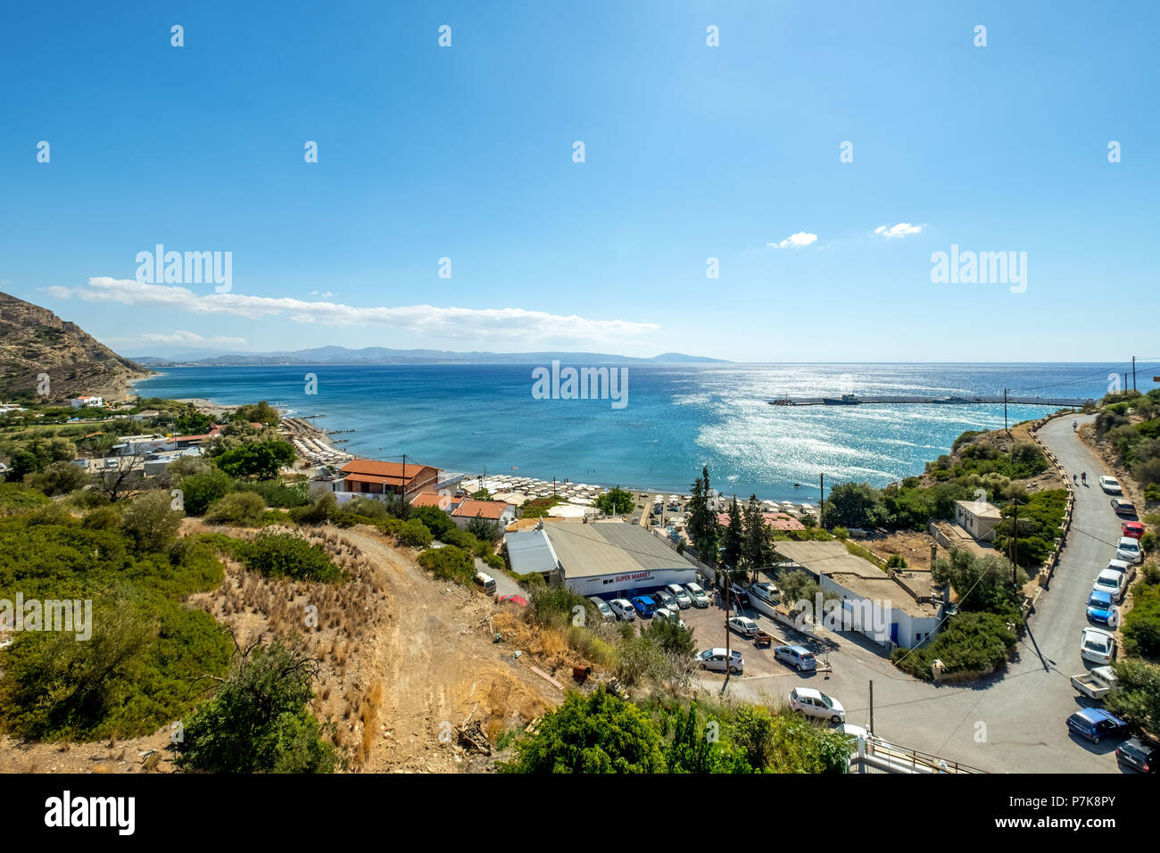View on Agia Galini, south coast of Crete, Europe, Crete, Greece Stock Photo