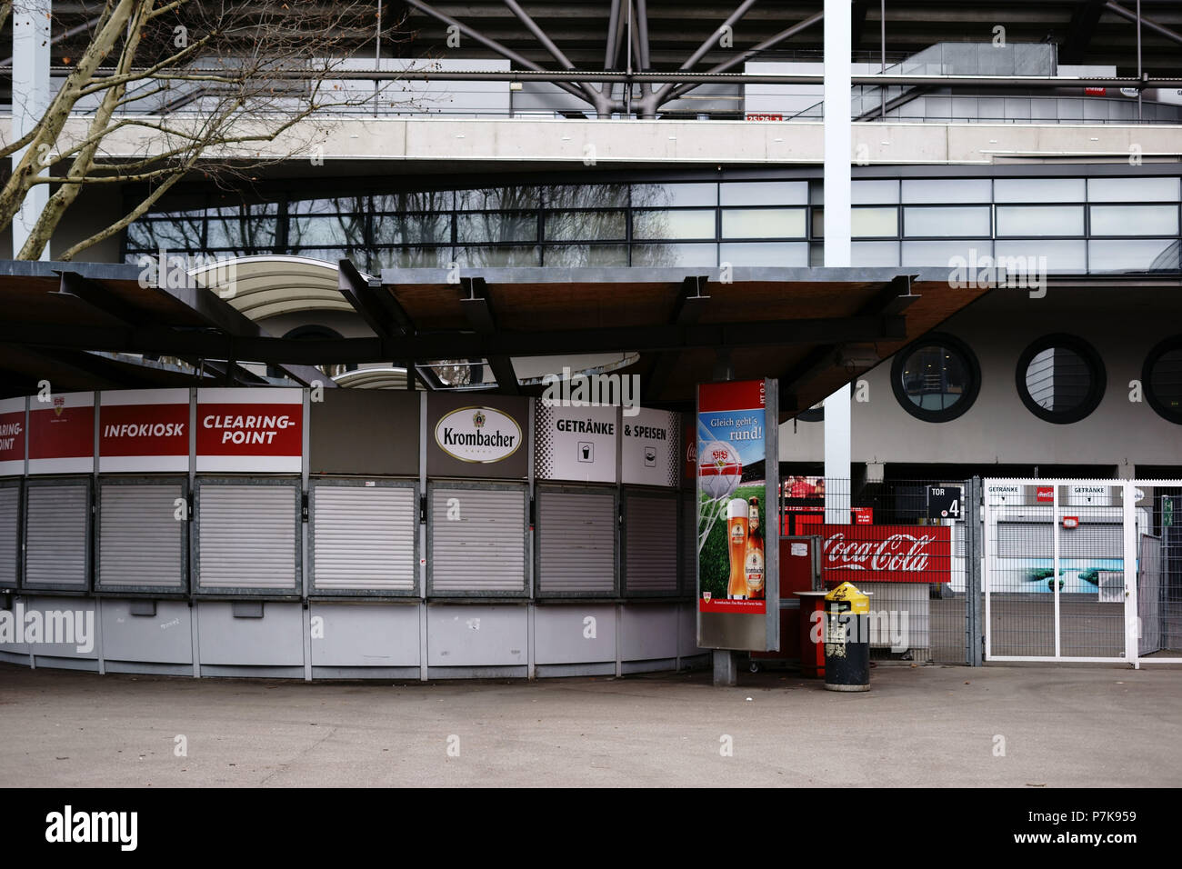Stuttgart, Germany, food and beverage kiosks at the entrance to the Mercedes-Benz Arena Stock Photo