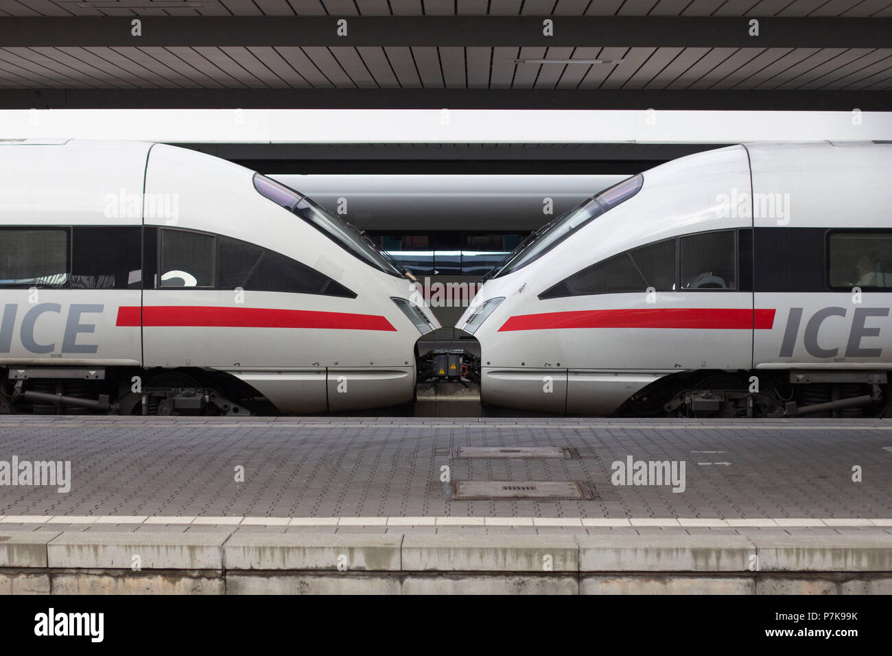 two opposite ICE railcars, Stock Photo