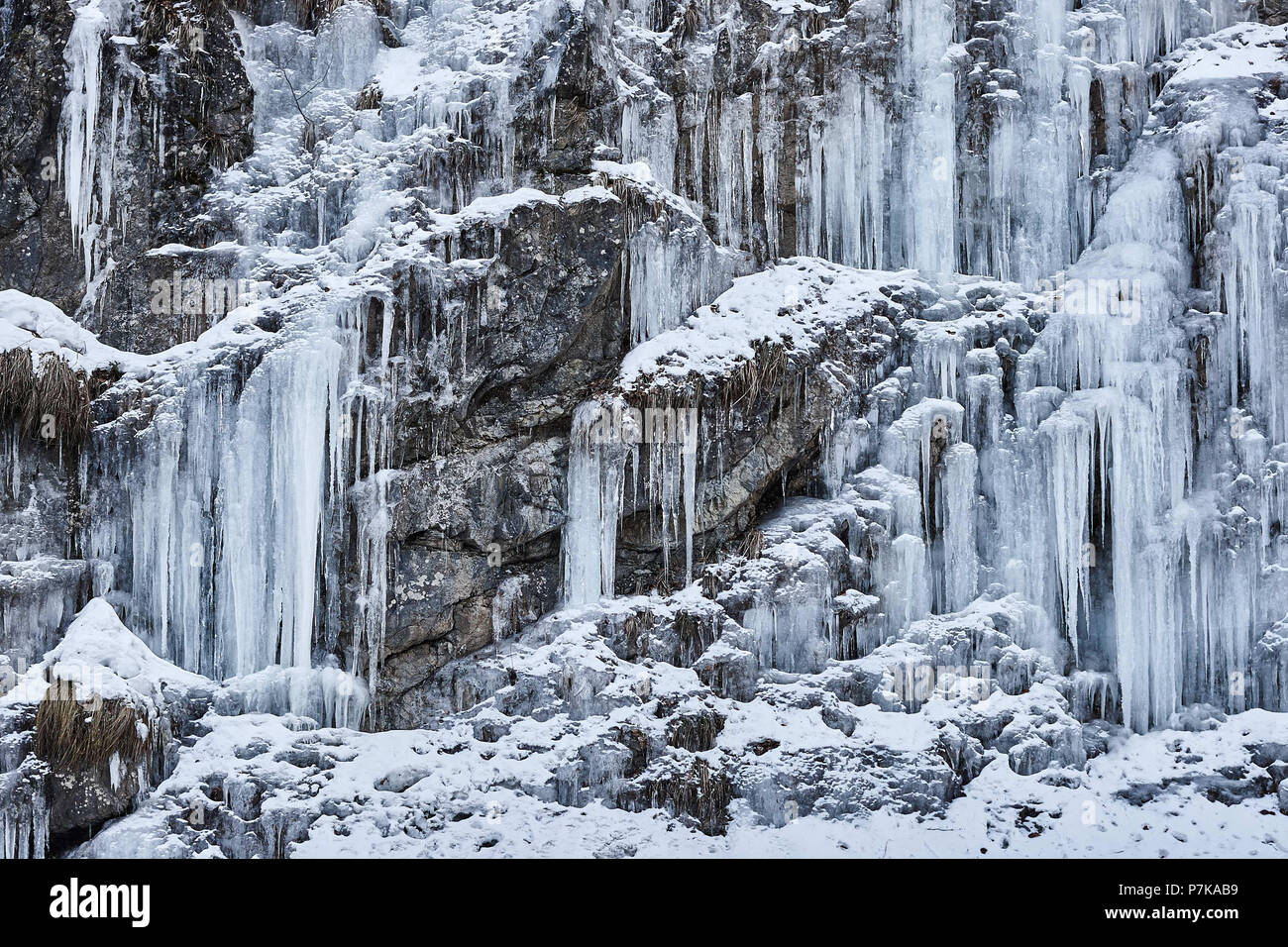 Bavaria, icicles, winter, stone wall Stock Photo