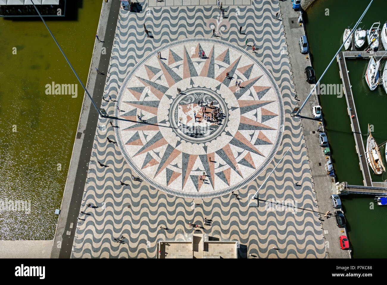 Big compass rose and mappa mundi in the pavement, forecourt of Padrão dos Descobrimentos Monument, Lisbon, Lisbon District, Portugal, Europe Stock Photo