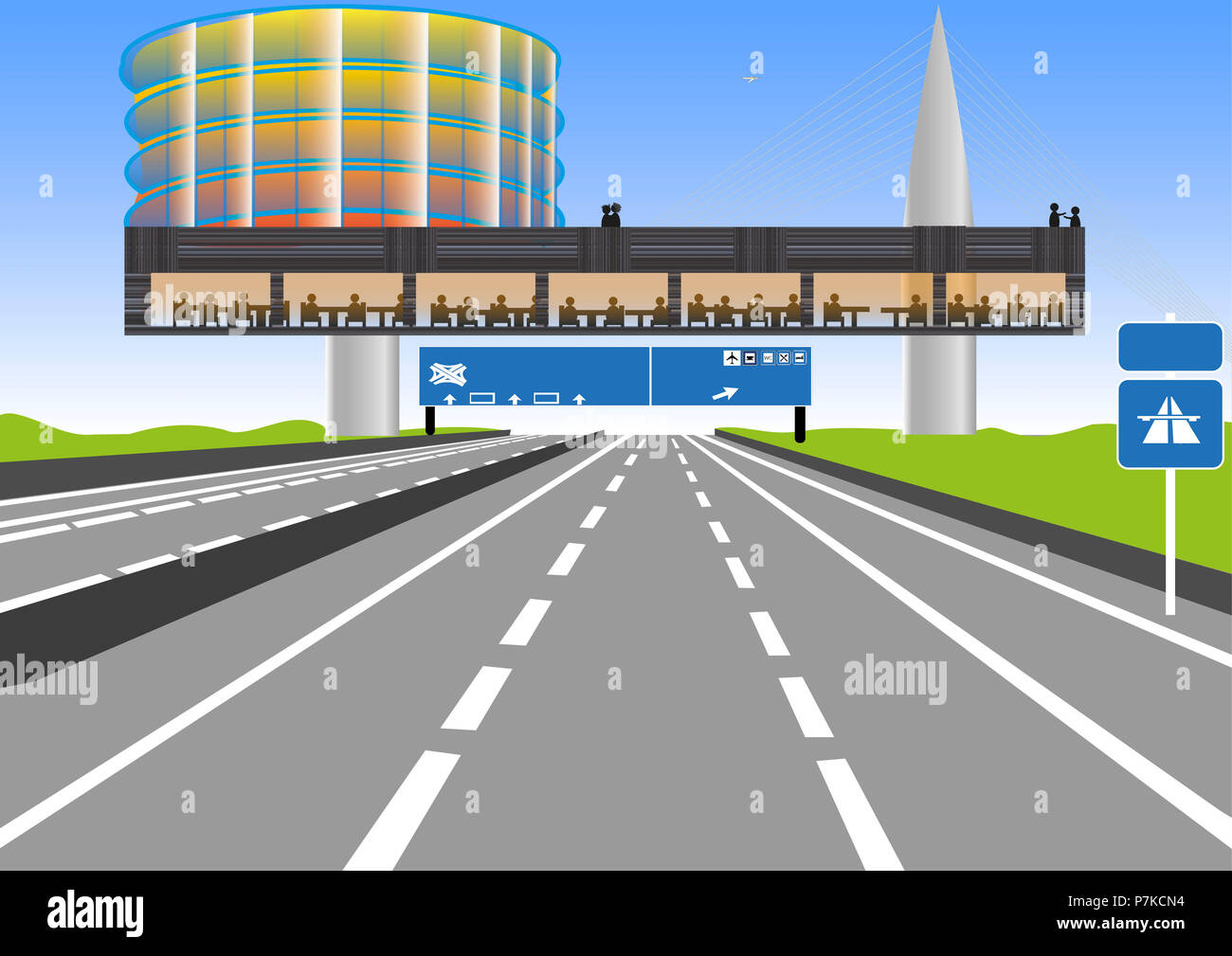 Motorway restaurant, bridge restaurant, illustration Stock Photo Alamy
