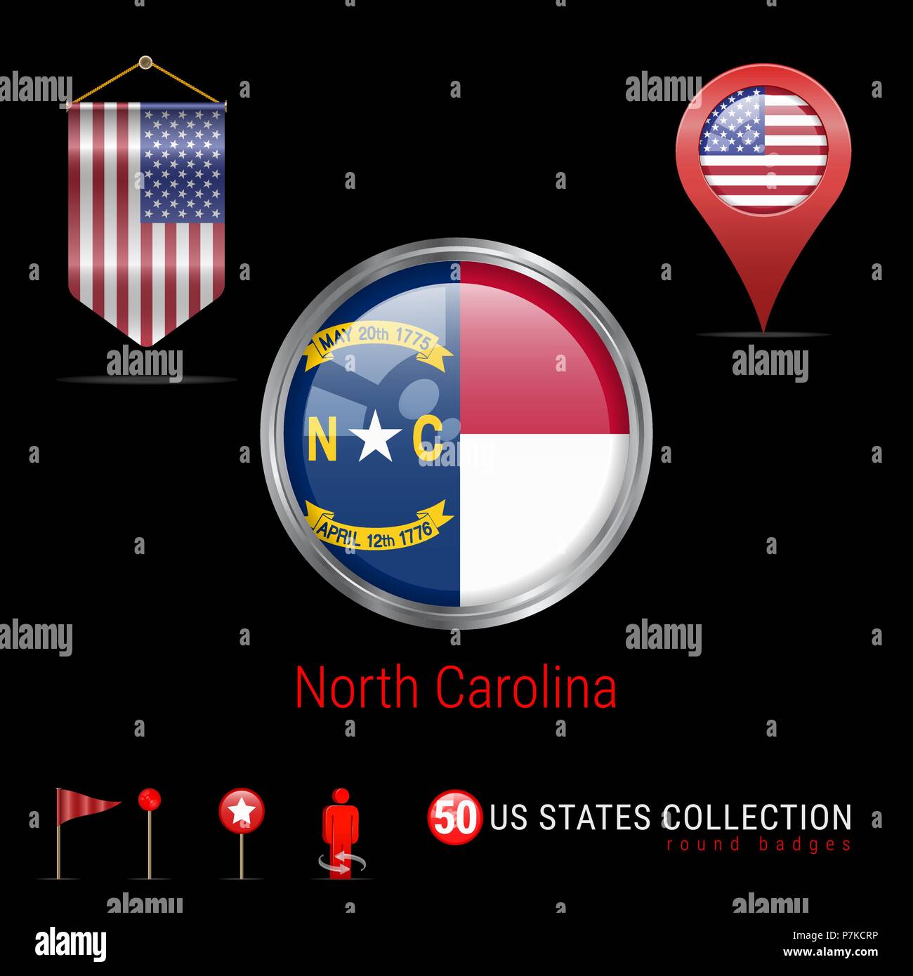 Round Vector Badge with North Carolina US State Flag. Pennant Flag of ...