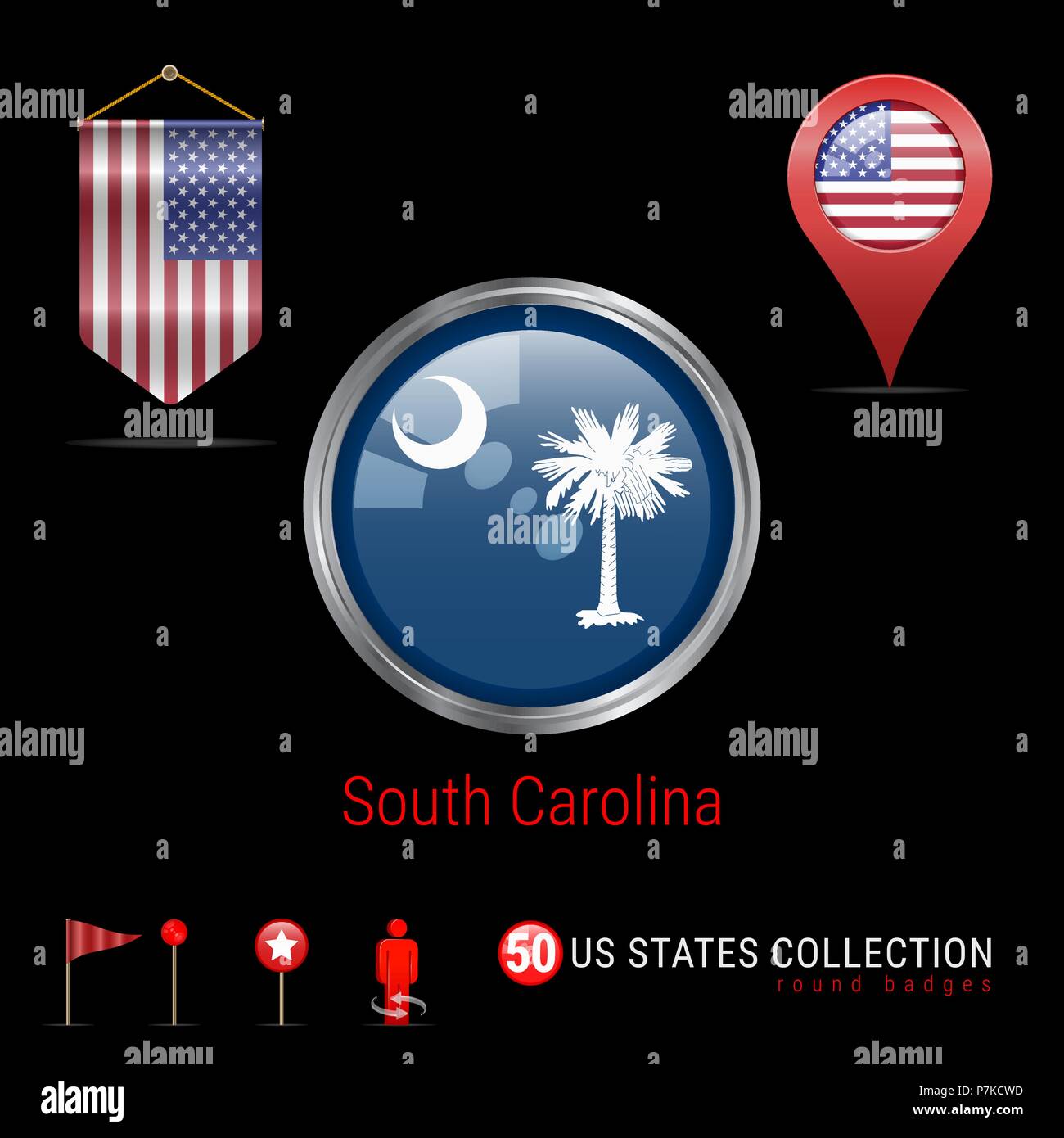 Round Vector Badge with South Carolina US State Flag. Pennant Flag of ...