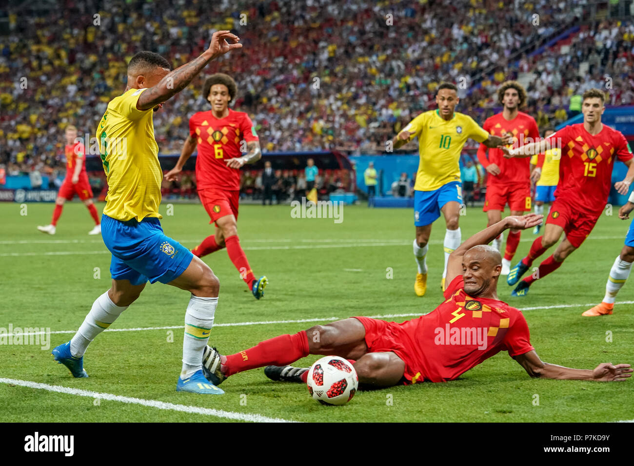 July 06 18 Gabriel Jesus Of Brazil Going Past Vincent Kompany Of Belgium At Kazan Stadium July 06 18 Gabriel Jesus Of Brazil Going Past Vincent Kompany Of Belgium At Kazan Stadium