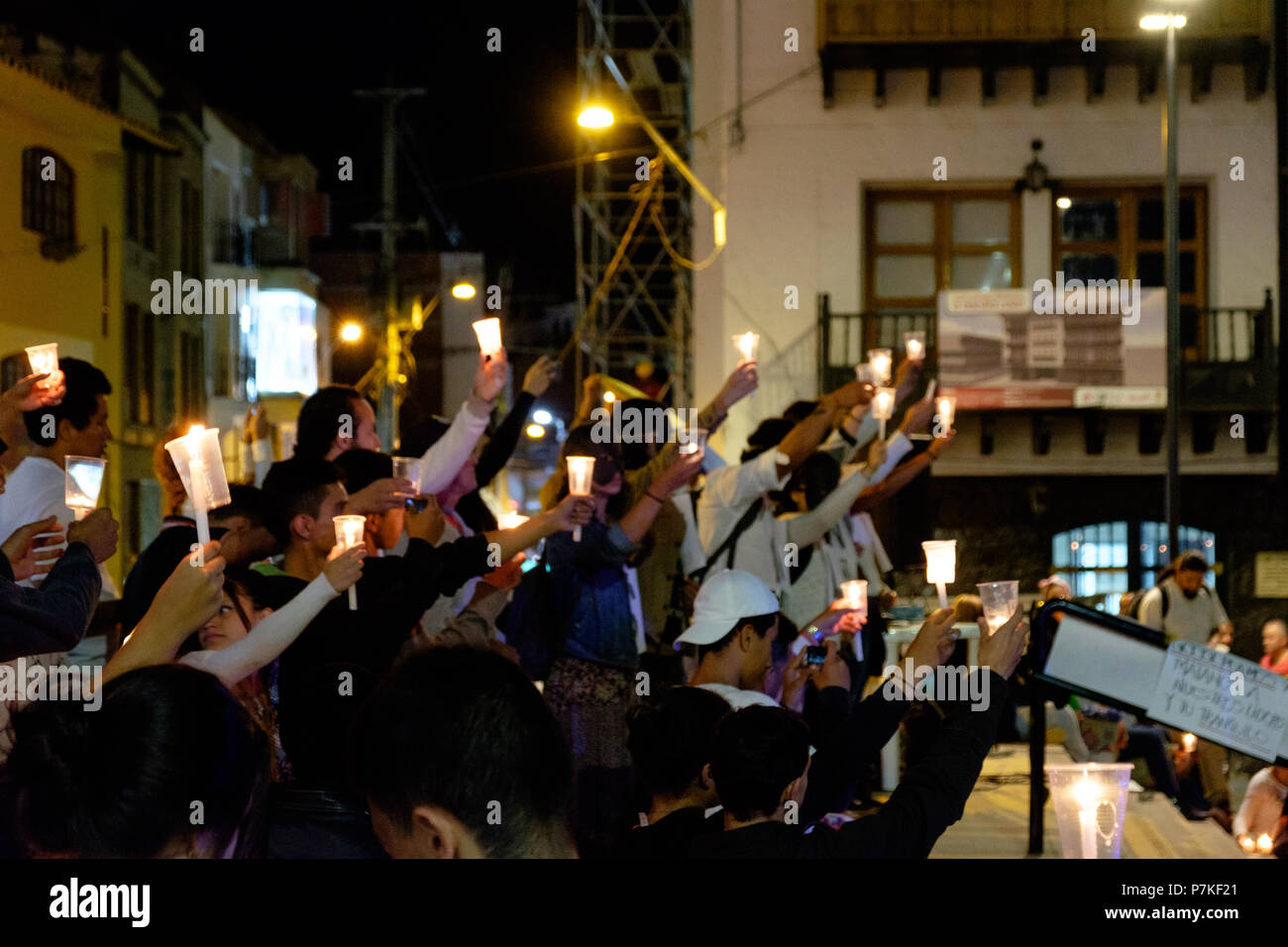 Due to a high number of social leaders killed in Colombia during the course of 2018, on Friday, July 6 people have taken the main parks in the cities to protest peacefully against these murders. A national day called 'Velatón' was summoned in which people carried candles as a symbolic act commemorating the victims. Stock Photo