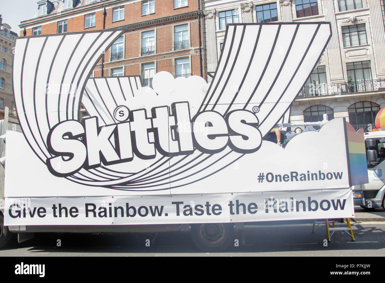 London, UK. 7th July 2018. Skittles supporting Pride in London Credit: Alex Cavendish/Alamy Live News Stock Photo