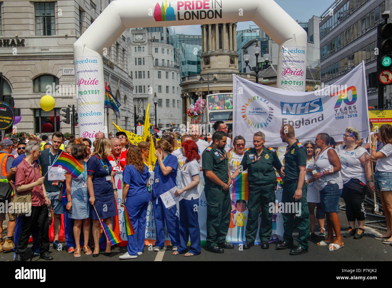 London, UK. 7th July 2018. NHS Workers at Pride in London Credit: Alex Cavendish/Alamy Live News Stock Photo