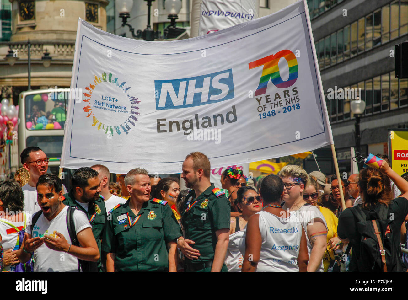 London, UK. 7th July 2018. NHS Workers at Pride in London Credit: Alex Cavendish/Alamy Live News Stock Photo
