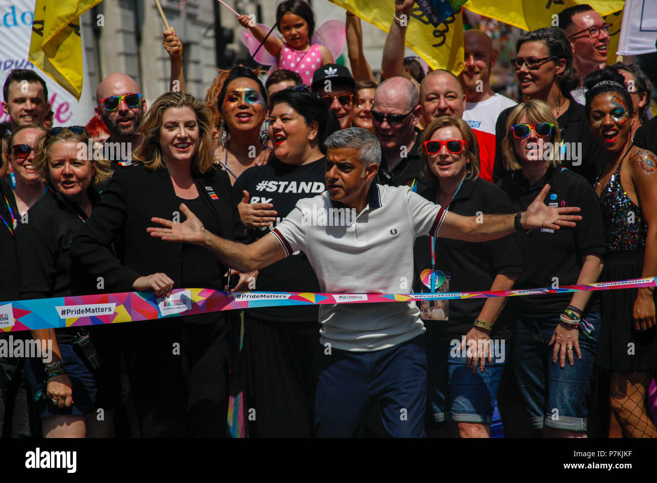 London, UK. 7th July 2018. Sadiq Khan and Penny Mordaunt at Pride in London Credit: Alex Cavendish/Alamy Live News Stock Photo