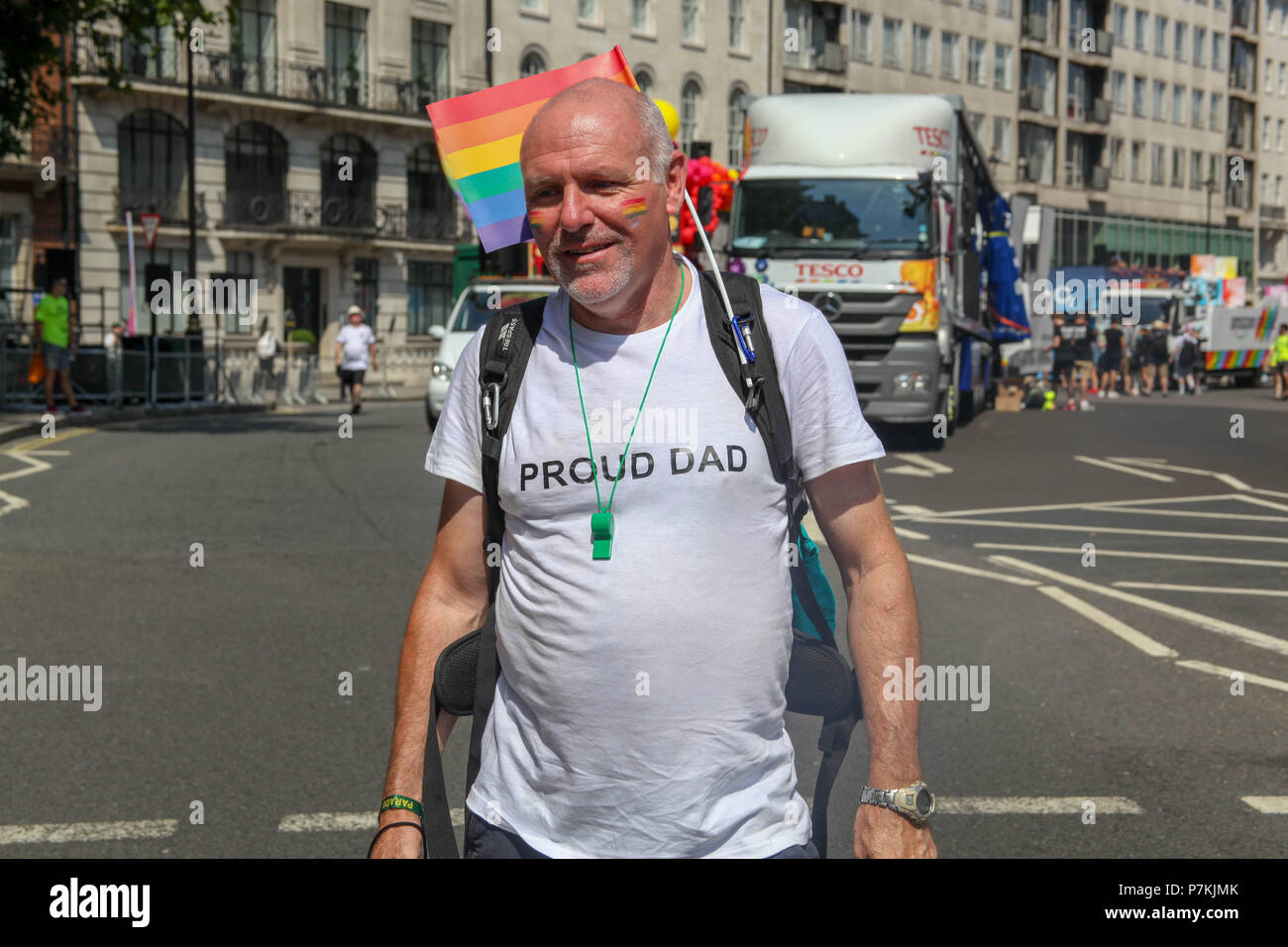 London, UK. 7th July 2018. Proud Dad supporter at Pride in London Credit: Alex Cavendish/Alamy Live News Stock Photo