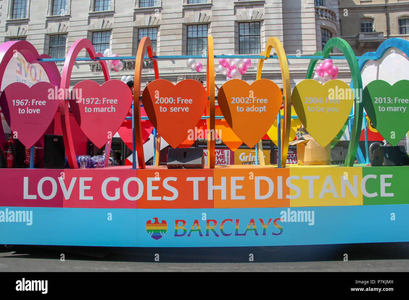 London, UK. 7th July 2018. Barclays ad for Pride in London Credit: Alex Cavendish/Alamy Live News Stock Photo