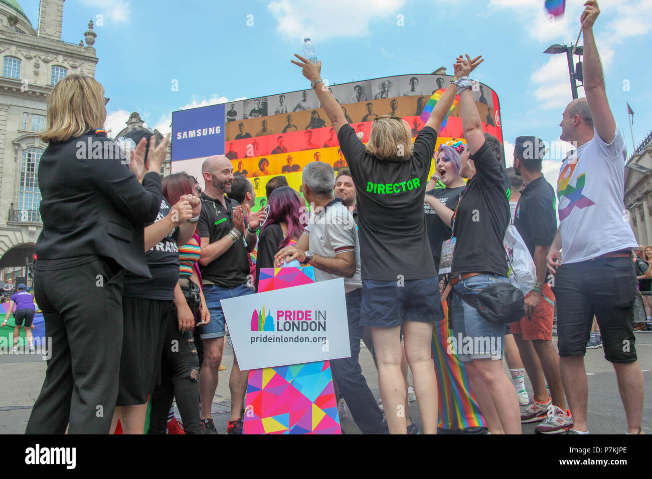 London, UK. 7th July 2018. Sadiq Khan turning Picadilly Circus in to celebrate Pride Credit: Alex Cavendish/Alamy Live News Stock Photo