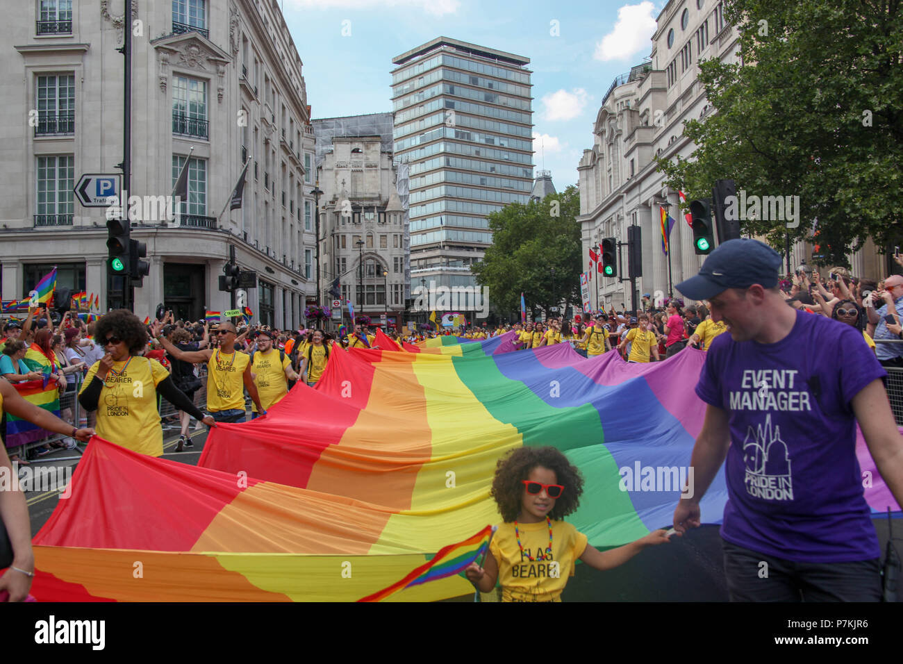London, UK. 7th July 2018. The Rainbow flag at Pride in London Credit: Alex Cavendish/Alamy Live News Stock Photo