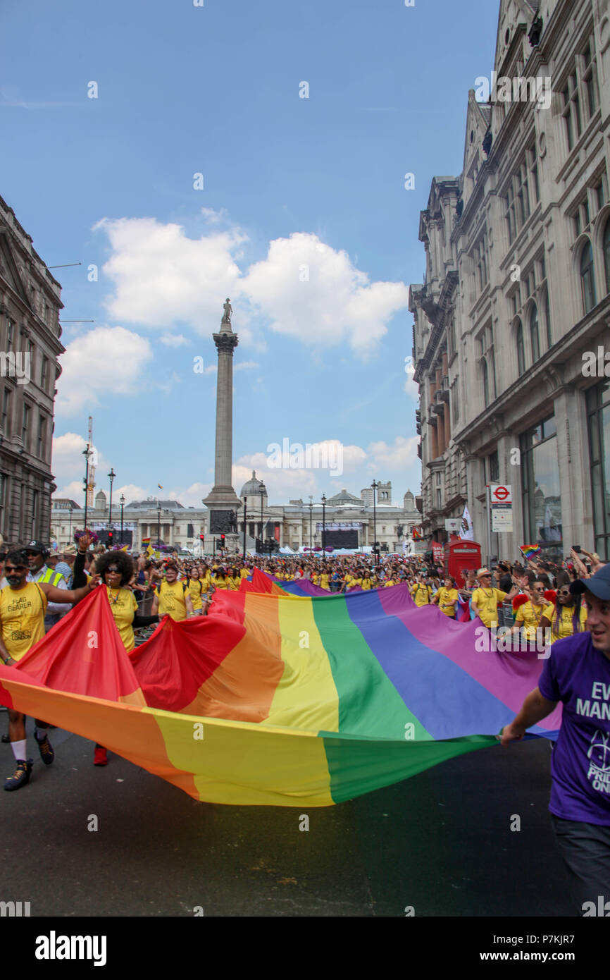 London, UK. 7th July 2018. The Rainbow flag at Pride in London Credit: Alex Cavendish/Alamy Live News Stock Photo