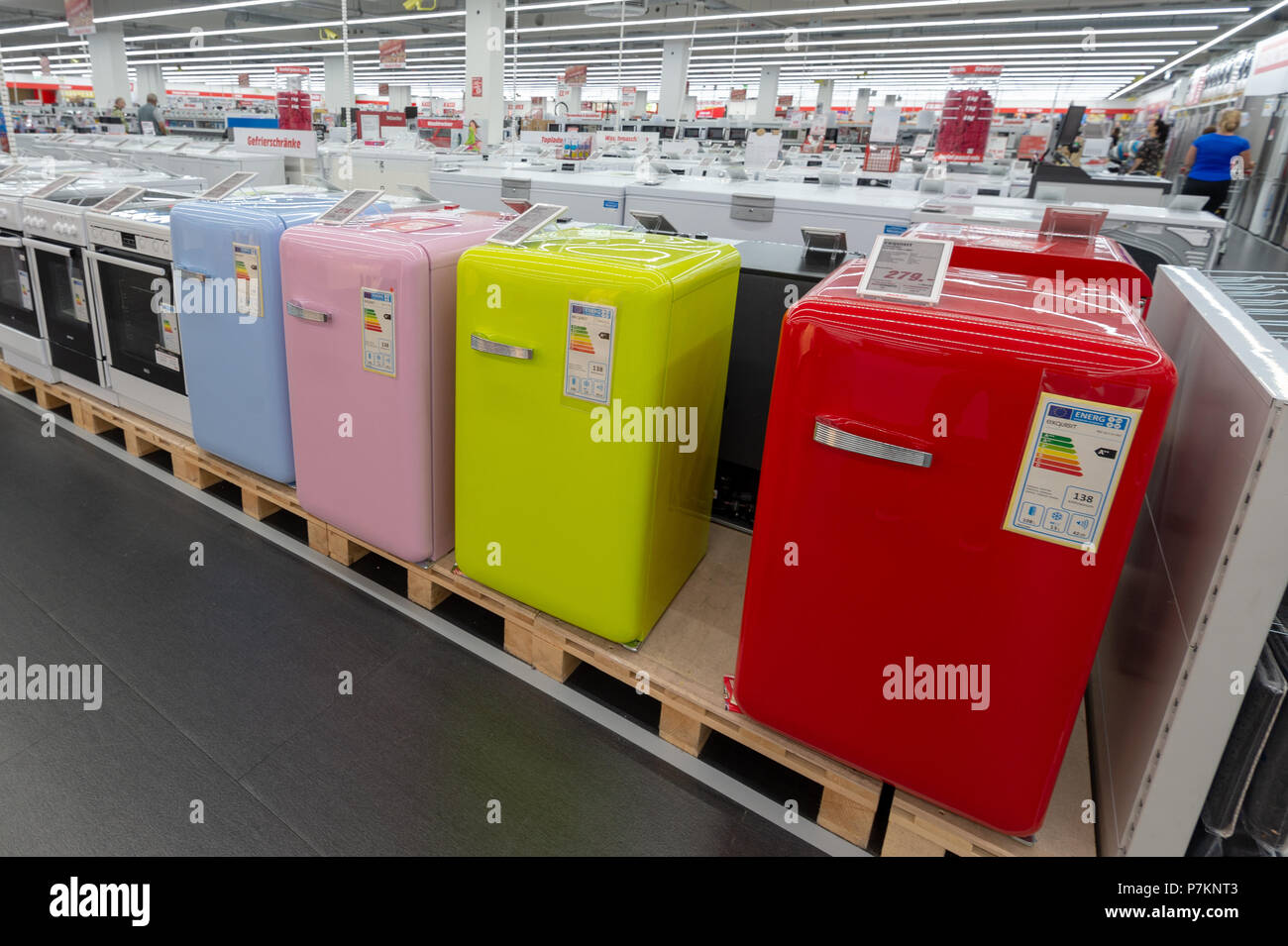 Ingolstadt, Germany. 06th July, 2018. Fridges are on display at