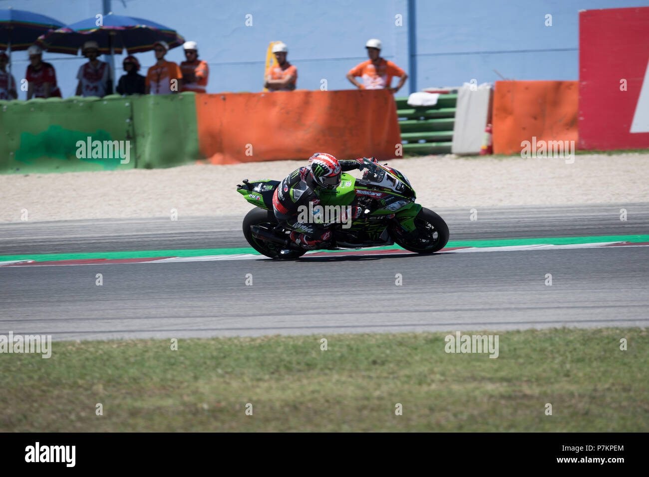 Misano, Italy. 07th July, 2018. Misano, Italy. 7th July 2018. 1 Jonathan Rea GBR Kawasaki ZX-10RR Kawasaki Racing Team WorldSBK during the Motul FIM Superbike Championship - Italian Round Superpole race during the World Superbikes - Circuit PIRELLI Riviera di Rimini Round, 6 - 8 July 2018 on Misano, Italy. Credit: Fabio Averna/Alamy Live News Credit: Fabio Averna/Alamy Live News Stock Photo