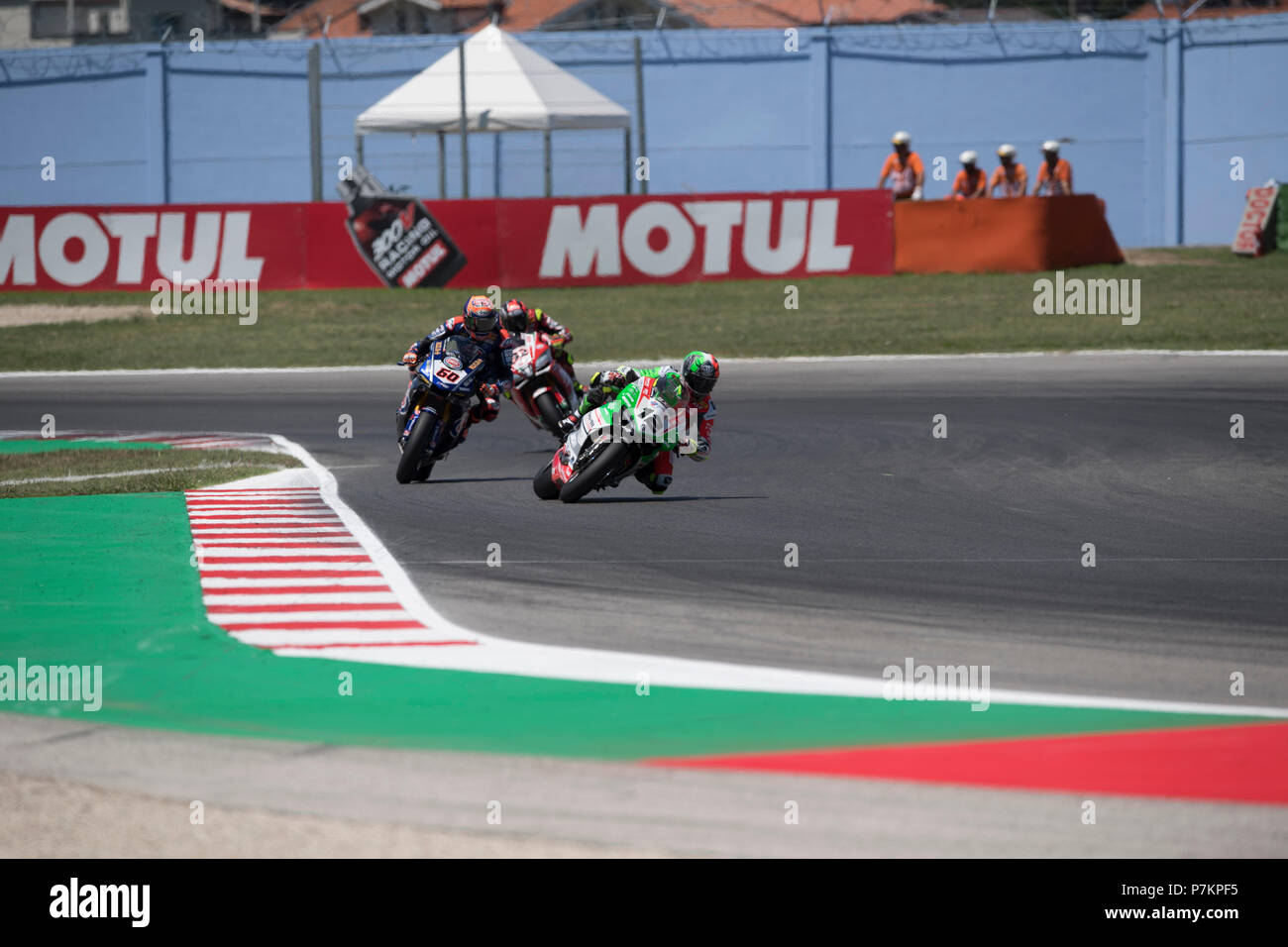 Misano, Italy. 07th July, 2018. Misano, Italy. 7th July 2018. 12 Xavi Fores ESP Ducati Panigale R Barni Racing Teamduring the Motul FIM Superbike Championship - Italian Round Superpole race during the World Superbikes - Circuit PIRELLI Riviera di Rimini Round, 6 - 8 July 2018 on Misano, Italy. Credit: Fabio Averna/Alamy Live News Credit: Fabio Averna/Alamy Live News Stock Photo