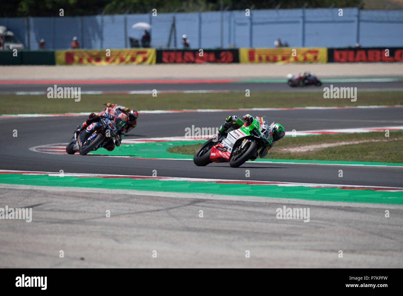 Misano, Italy. 07th July, 2018. Misano, Italy. 7th July 2018. 12 Xavi Fores ESP Ducati Panigale R Barni Racing Team during the Motul FIM Superbike Championship - Italian Round Superpole race during the World Superbikes - Circuit PIRELLI Riviera di Rimini Round, 6 - 8 July 2018 on Misano, Italy. Credit: Fabio Averna/Alamy Live News Credit: Fabio Averna/Alamy Live News Stock Photo