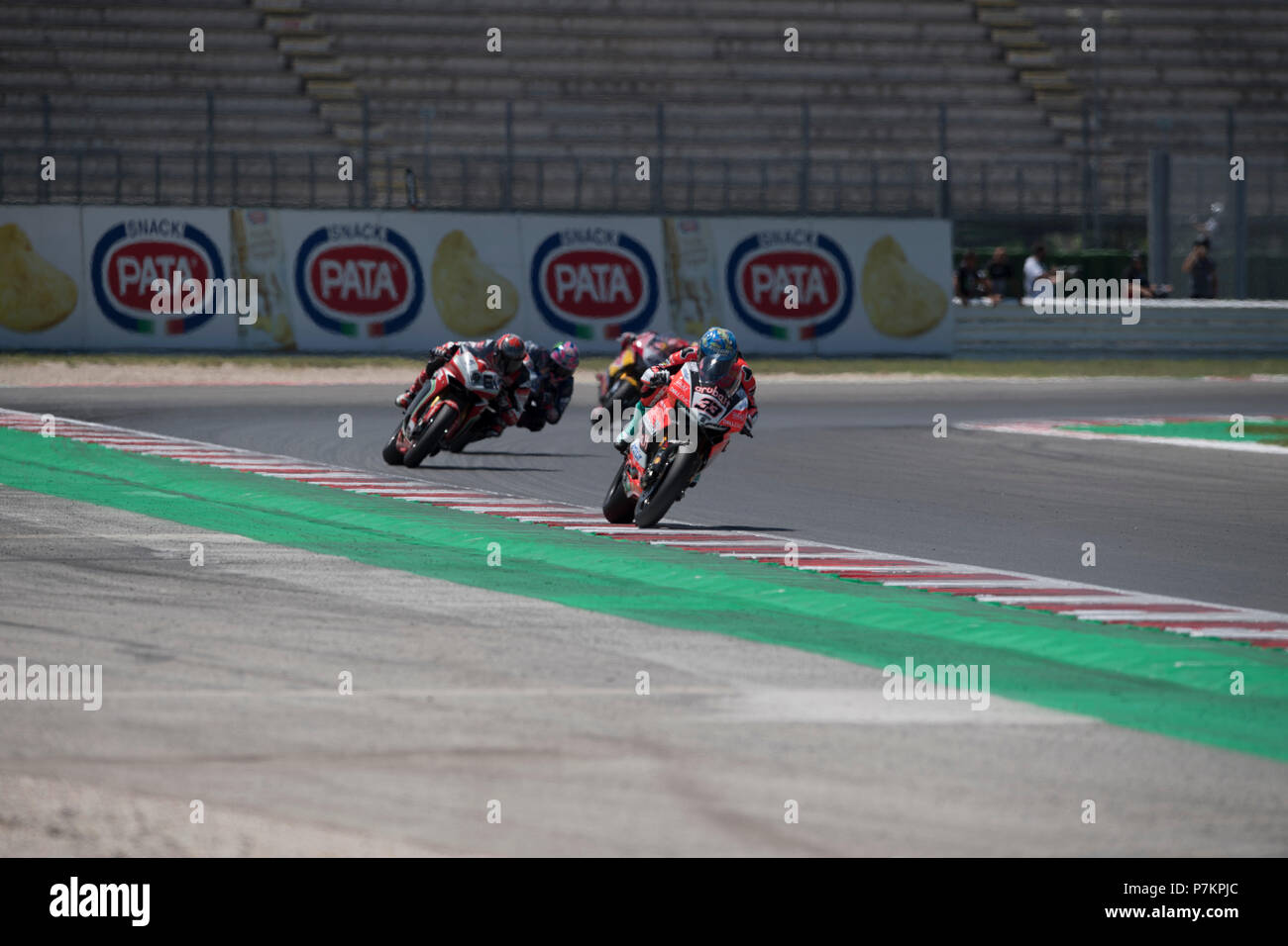 Misano, Italy. 07th July, 2018. Misano, Italy. 7th July 2018. 33 Marco Melandri ITA Ducati Panigale R Aruba.it Racing - Ducati during the Motul FIM Superbike Championship - Italian Round Superpole race during the World Superbikes - Circuit PIRELLI Riviera di Rimini Round, 6 - 8 July 2018 on Misano, Italy. Credit: Fabio Averna/Alamy Live News Credit: Fabio Averna/Alamy Live News Stock Photo