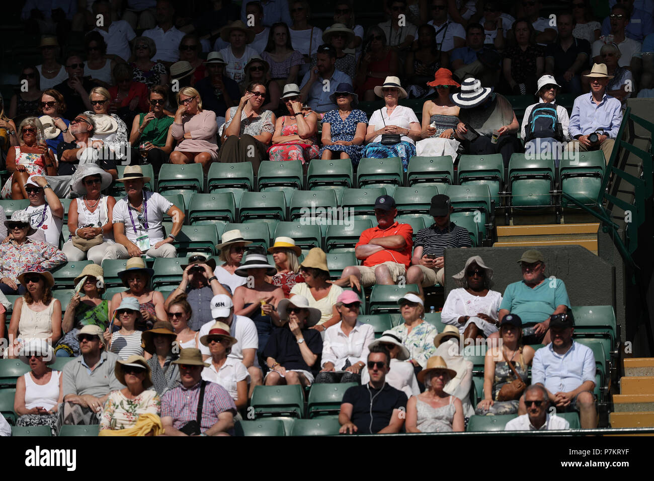 London, UK. 7th July 2018. The Wimbledon Tennis Championships, Day 6; Empty seats as fans watch the England World cup match during the Alexander Zverev versus Ernest Gulbis (Lat) match Credit: Action Plus Sports Images/Alamy Live News Credit: Action Plus Sports Images/Alamy Live News Credit: Action Plus Sports Images/Alamy Live News Credit: Action Plus Sports Images/Alamy Live News Stock Photo