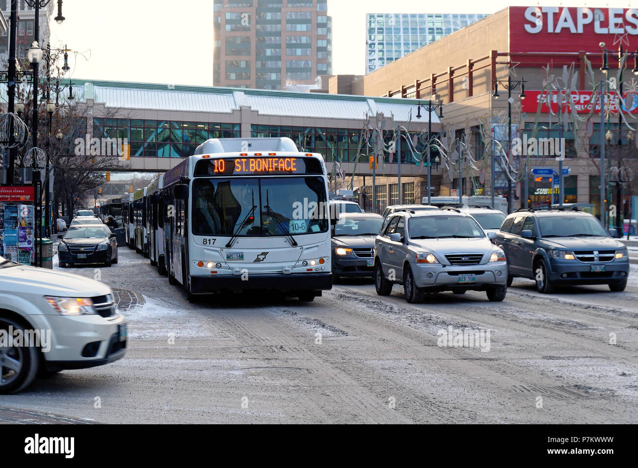 WINNIPEG, CANADA 20141117 Traffic on Portage Avenue, a major route