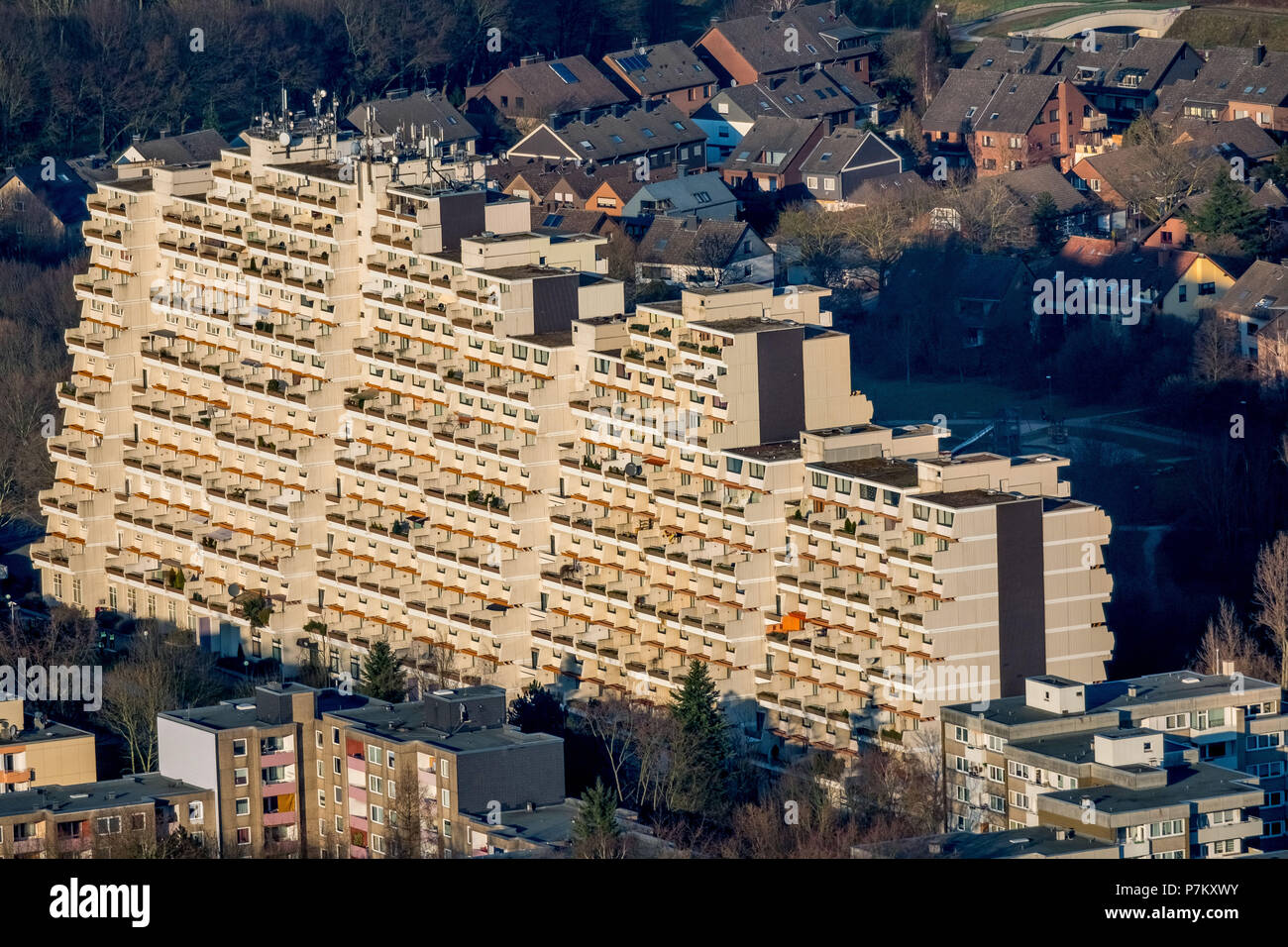 High-rise apartment building Hannibal in Dorstfeld is vacant due to fire defects and is to be renovated in Dortmund, Ruhrgebiet, North Rhine-Westphalia, Germany, Stock Photo