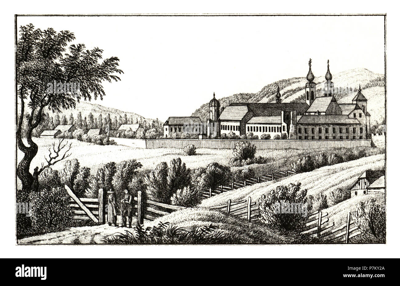 277 Stift Seckau, Vordernberg - gez. S. Kölbl - J.F.Kaiser Lithografirte Ansichten der Steiermark 1830. Stock Photo