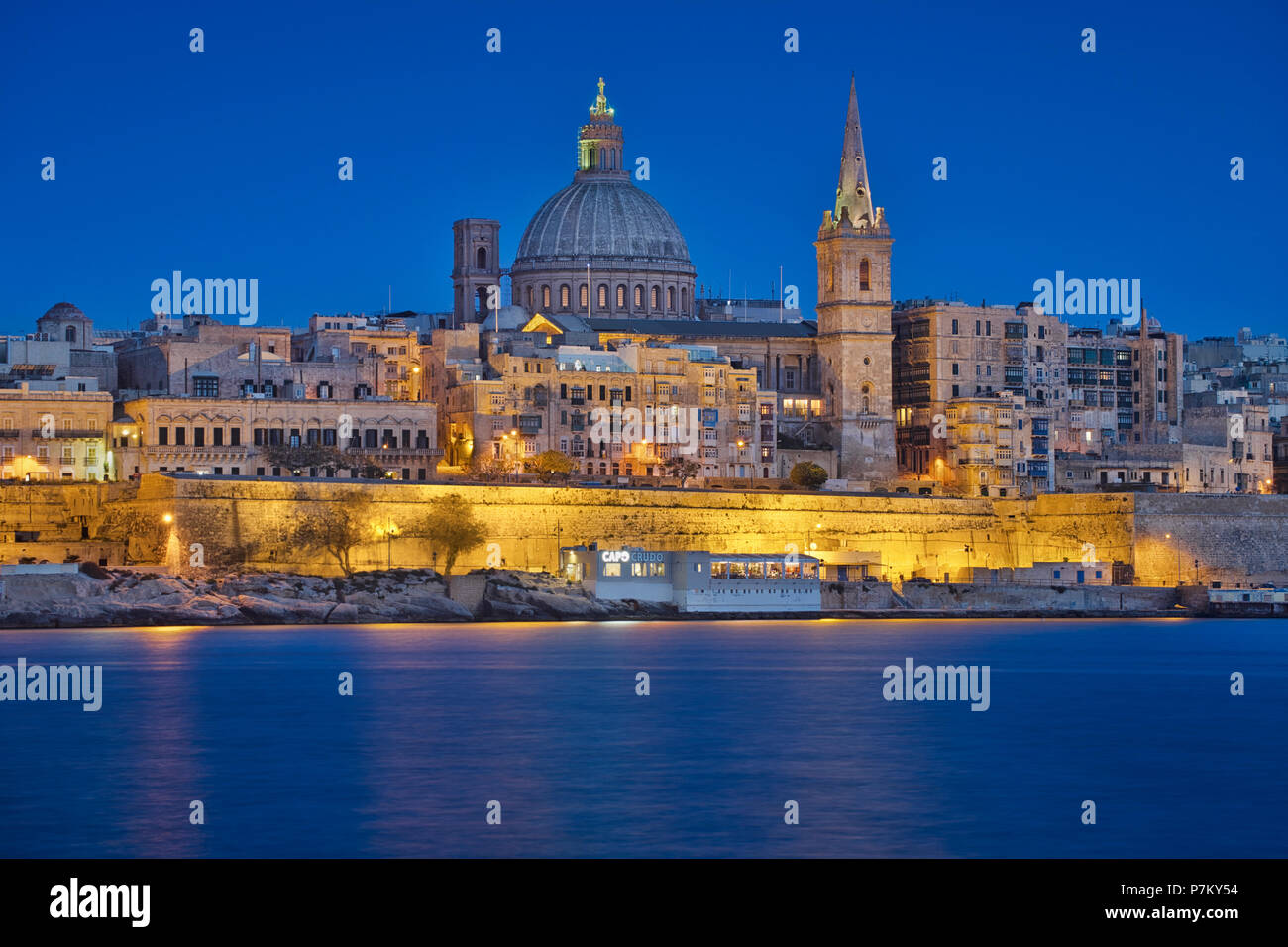 Photo of the view of valleta city in malta at the blue hour time Stock Photo