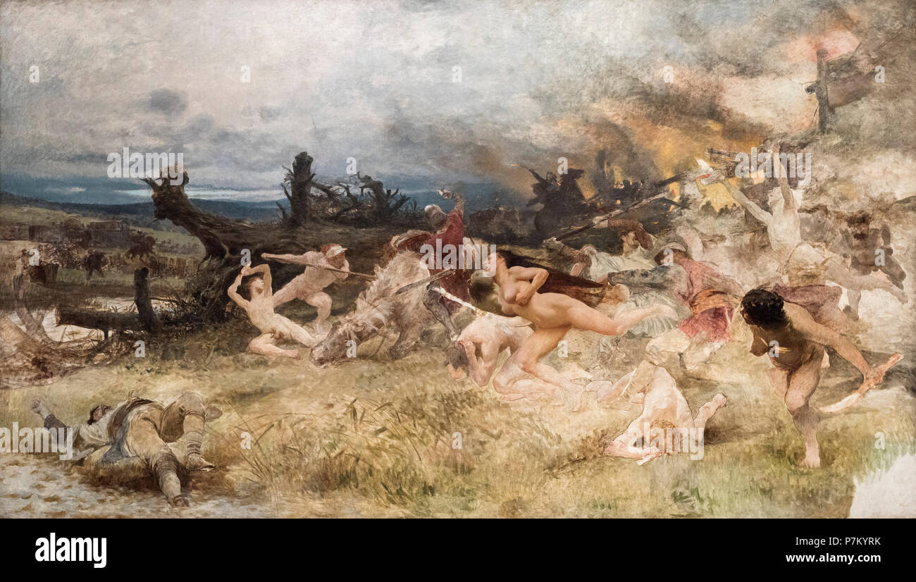František Ženíšek (1849-1916), Doom of the Adamites, 1903. National Gallery in Prague (Národní galerie v Praze).   Oil on canvas.  Záhuba adamitů. Stock Photo
