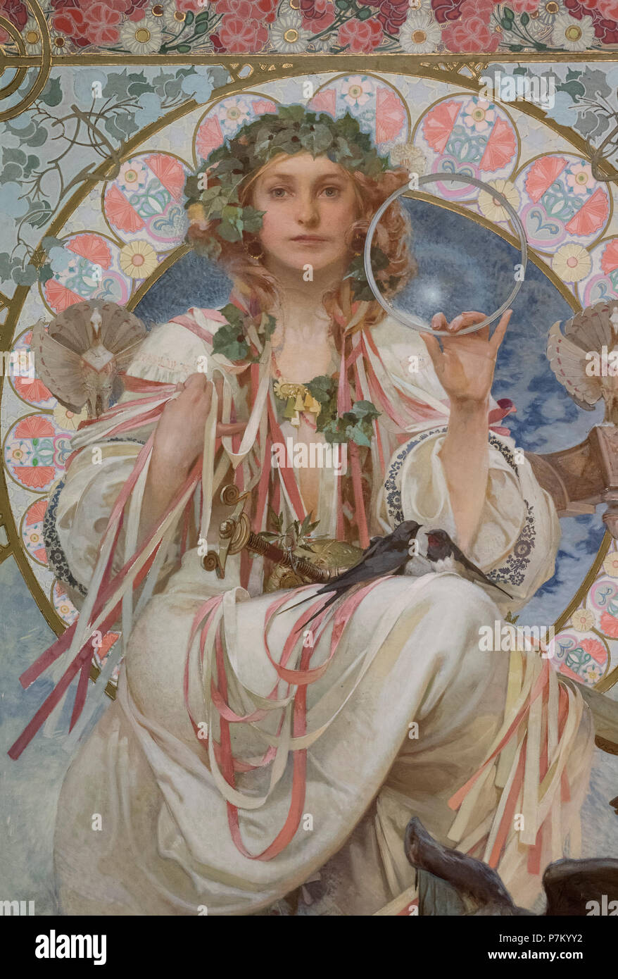 Alfons Mucha (1860-1939), Portrait of Josephine Crane-Bradley as Slavia (Slavia), 1908. National Gallery in Prague (Národní galerie v Praze).   Oil an Stock Photo