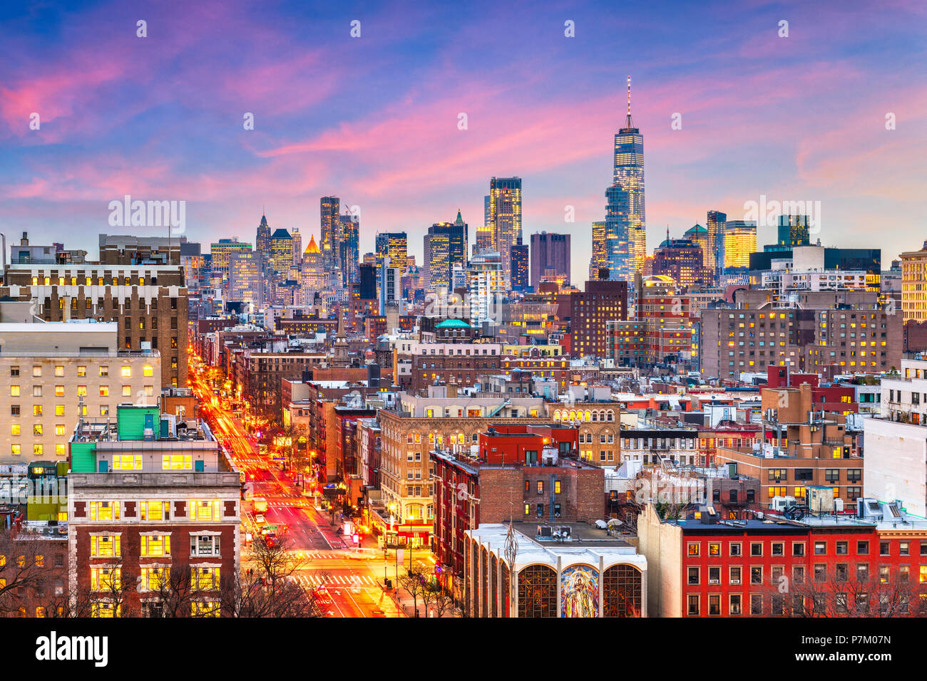 New York, New York cityscape at dusk over Manhattan. Stock Photo