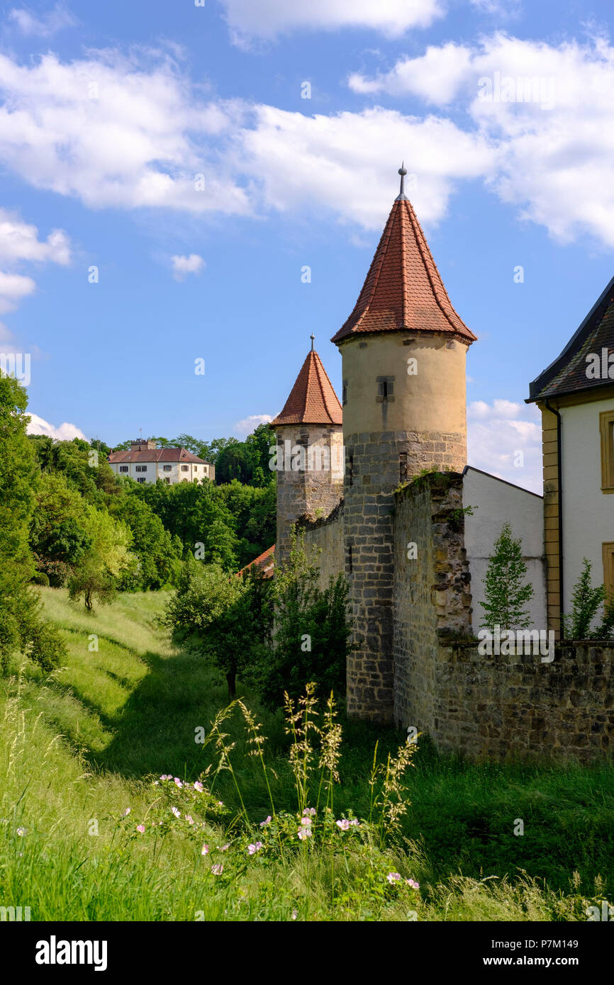 Geiersberg Castle and City Wall, Sesslach, Coburg Land, Upper Franconia, Franconia, Bavaria, Germany Stock Photo