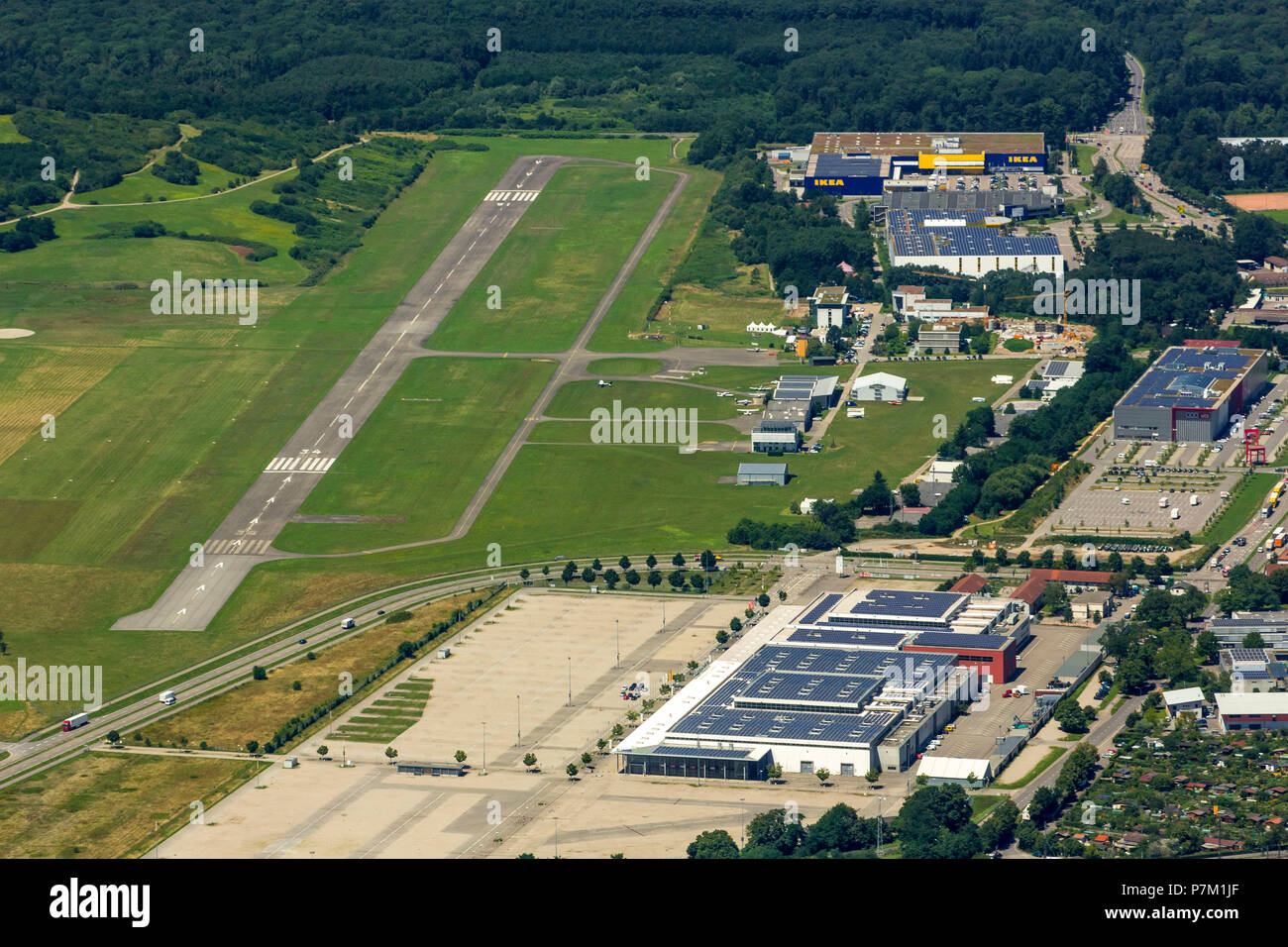 Freiburg Airport, EDTF ICAO code, Flugplatz Freiburg Breisgau GmbH, Freiburg im Breisgau, Breisgau, Baden-Wuerttemberg, Germany Stock Photo