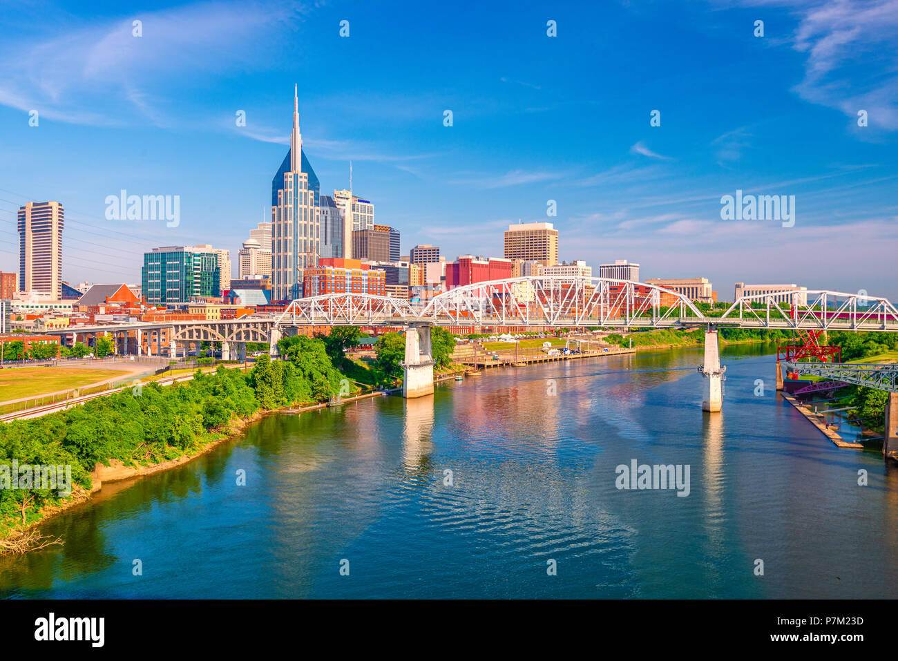 Nashville, Tennessee, USA downtown city skyline on the Cumberland River