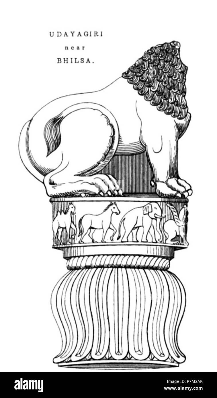 2nd century BCE Udayagiri Lion Capital Hindu Surya Temple. Stock Photo